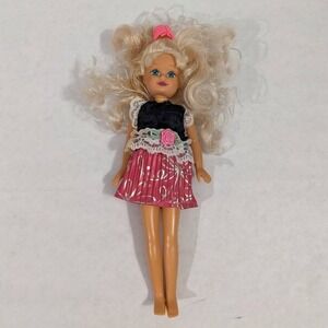 Vtg 1992 Kid Kore Katie Doll Blonde Curly Hair Pink Silver Dress 7.5"